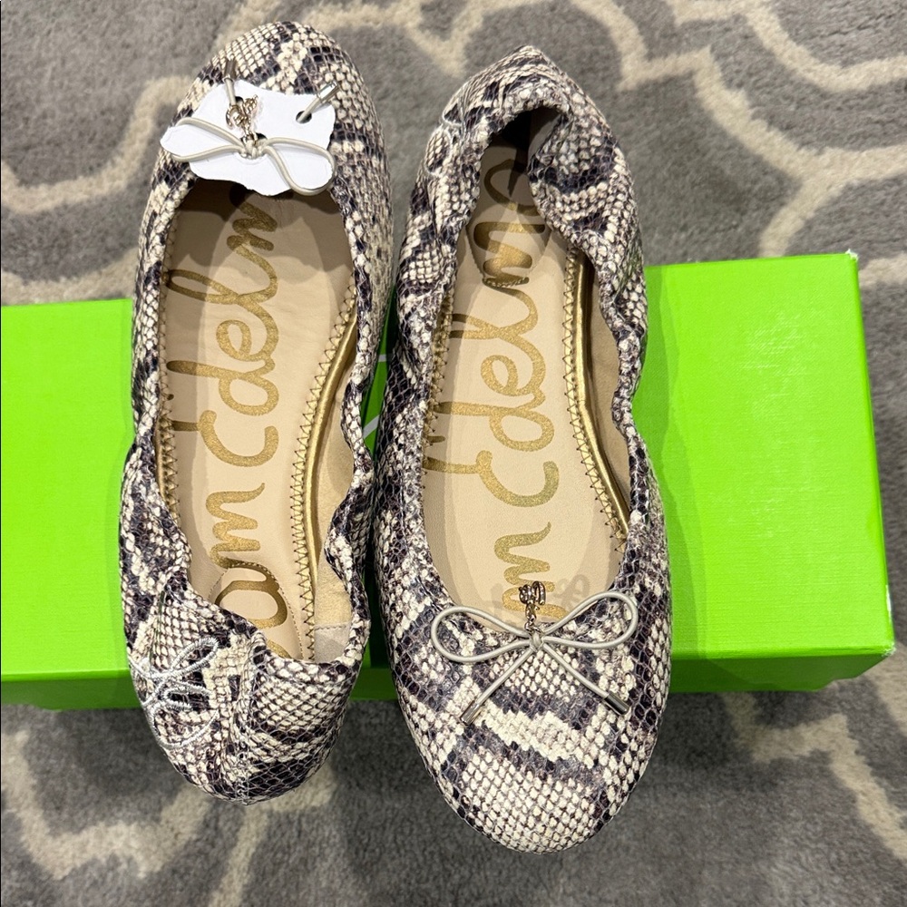 Sam Edelman Snake Print Flats with Bow Detail